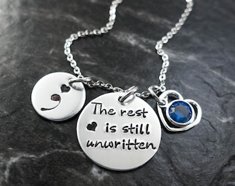 Semicolon Jewelry / Charm Necklace / Semicolon Necklace / Suicide Awareness / Personalized / The rest is still unwritten / Hand Stamped