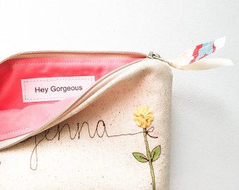 Gift for Wife, Linen Cosmetic Bag, Makeup Organizer Bag, Hey Gorgeous Cosmetic Pouch, Personalized Gift Ideas for Women, Wife Gift