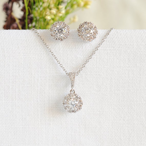 Rose Gold Bridal Jewelry SET Crystal Wedding Necklace Set