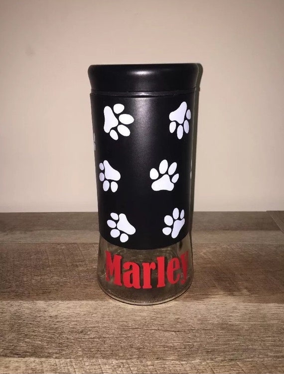 Personalized Dog Treat Canister / Treat Jar Black w/ White