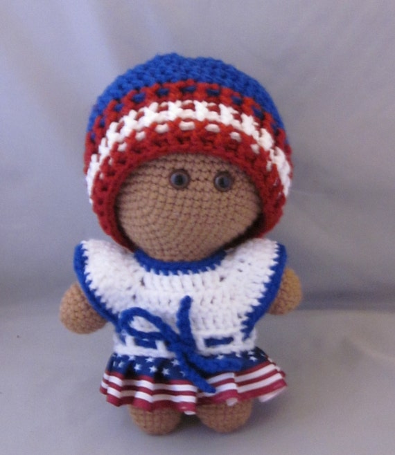 Crochet Amigurumi Patriotic Fashion Baby Doll red white and