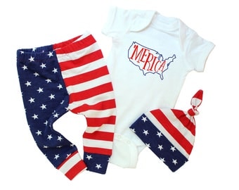 Baby Boy 4th of July Outfit - Merica Bodysuit - American Flag Pants - Fourth of July Baby Boy - 4th of July Baby Boy - Baby American Flag