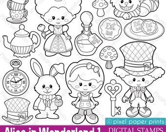 Alice in Wonderland Part 1 - Digital Stamps - Clipart