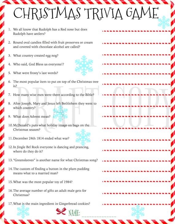Christmas Trivia Game Instant Download