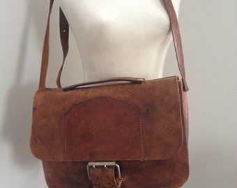 Distressed Leather Crossbody Messenger Bag