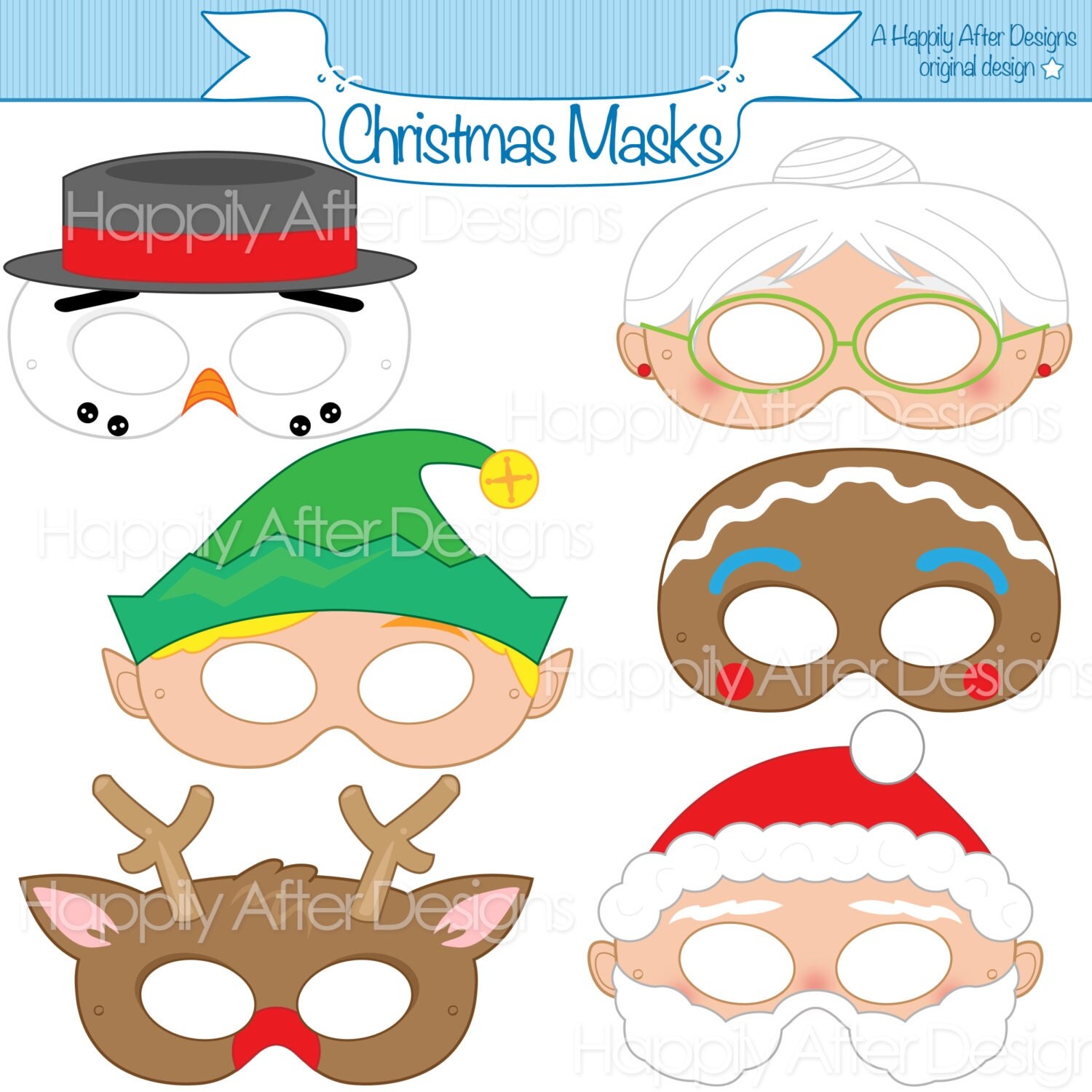 Christmas Printable Masks Santa Mask Snowman Mask Rudolph