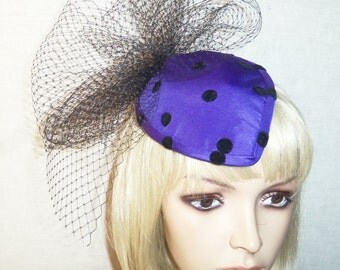Purple Mini Hat - Fascinator Hat - Polka Dots