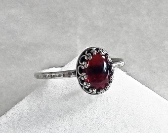 Sterling Silver Garnet Ring Red Ring Red Stone Ring Red Garnet Jewelry Adjustable Ring Gemstone Ring Gift for her