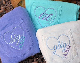 Big Little Shirts, Comfort Colors Long Sleeve Pocket T-Shirt, Monogram Pocket Long Sleeve T Shirt, Sorority Big Little, Greek Big Little