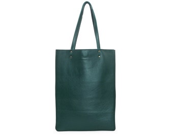 Forest green leather handbag, leather tote bag, green leather shoulder bag