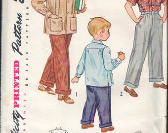 Vintage 1949 Simplicity 2969 Boys' Slacks & Shirt Sewing Pattern Size 2 Chest 21"