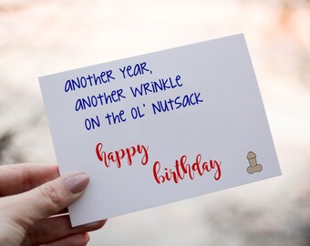 FREE SHIPPING, Inappropriate Card, Birthday Card, Happy Birthday Card, Penis Joke, Over the Hill, Rude Card, Adult Humor