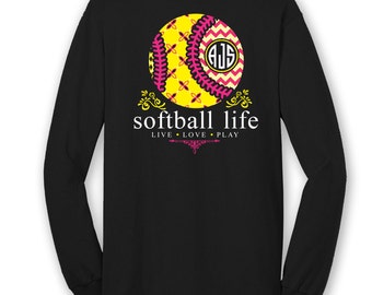 OFFICIAL TM SOFTBALL Life Custom Monogram Long Sleeve T-Shirt Softball Shirt