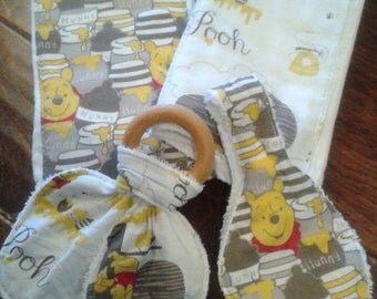 Winnie the Pooh baby burp cloth set Baby teether premium diaper six ply shower gift nursery baby gift set baby present