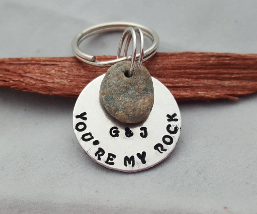 personalized you're my rock keychain inspirational