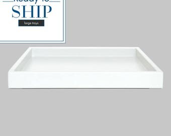 Coffee Table Trays, Large Ottoman Tray, Coffee Table Decor, Lacquer Tray, Large Shallow Tray, Neutral Minimalist, White Tray