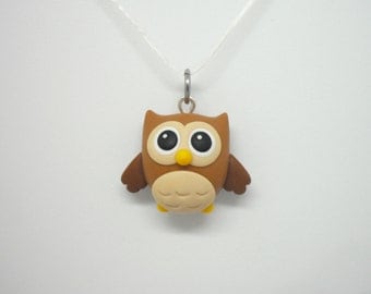 Brown owl polymer clay charm - stitch marker - necklace