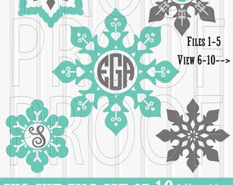 Monogram SVG Files Set of 10 cut files includes svg/png/jpg format Commercial use ok snowflake monogram svg snowflake svg christmas monogram