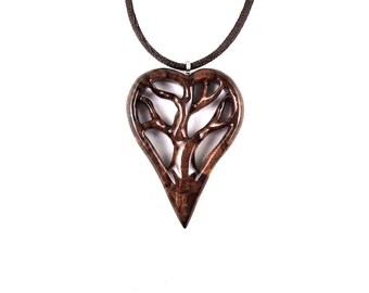 Tree of Life Necklace, Wooden Tree Pendant, Tree of Life Jewelry, Wood Heart Necklace, Wooden Heart Pendant, 5th Anniversary Gift for Her