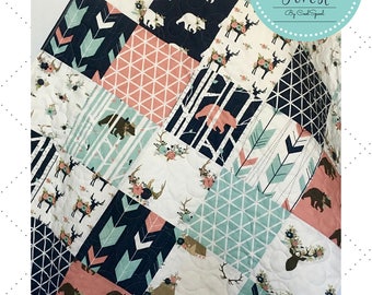 Baby Quilt Girl, Woodland Nursery Bedding, Crib Bedding Deer, Baby Bedding Woodland, Baby Girl Blanket Navy, Crib Bedding, Enchanted Forest