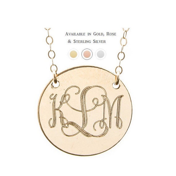 Monogram Disc Necklace Gold Monogram Necklace Silver