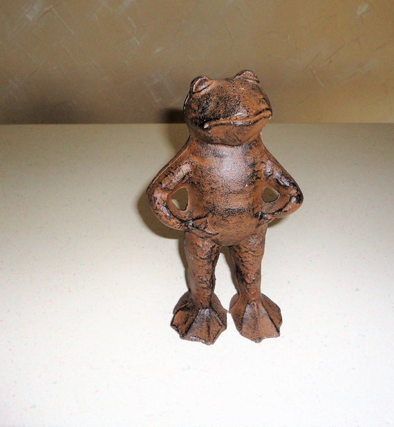 Cast Iron Rustic Standing Frog Statue Door Stop