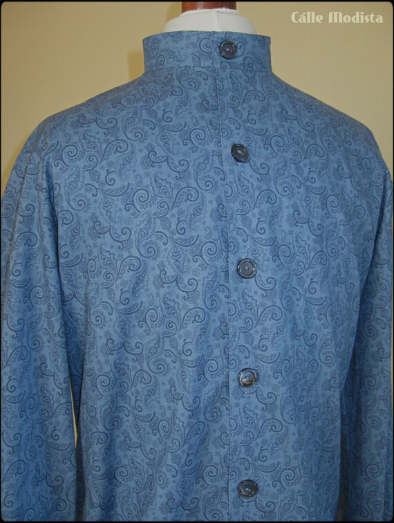 Mens Nehru Shirt Blue Paisley Kaftan with Nehru Collar