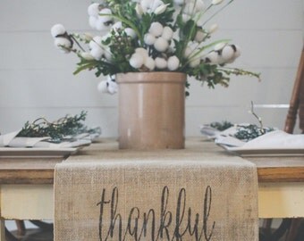 Fall Burlap Table Runner, Table Runner, Thankful, Thanksgiving, Farmhouse Table Runner *Free Shipping *