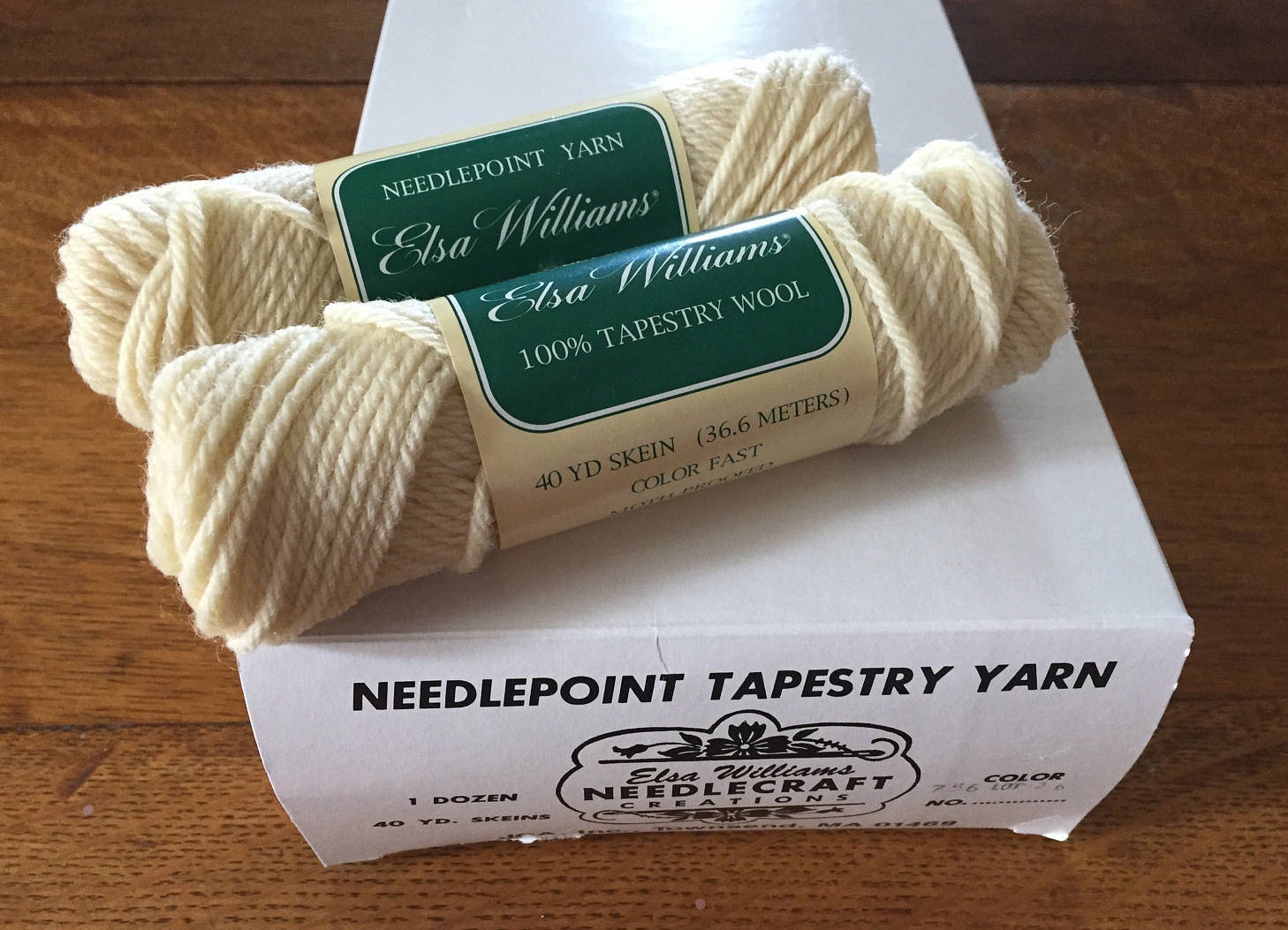 2 Skeins Needlepoint Wool Yarn, Elsa Williams Creamy Ivory Off White