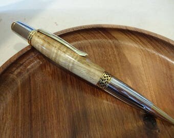 Curly Eucalyptus Hand Turned Sierra Style Black Titanium & Gold Titanium Twist Ballpoint Pen