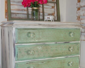 Green and White Shabby Chic Dresser