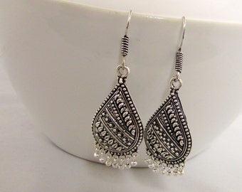 Oxidized Metal Drop Ethnic Tribal Chandelier Earrings