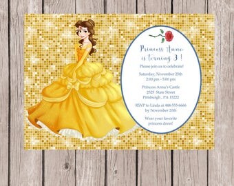Belle Invitation, Beauty and the Beast Invitation, Belle Invites, Princess Birthday Party, Beauty and the Beast Party, Princess Invitation