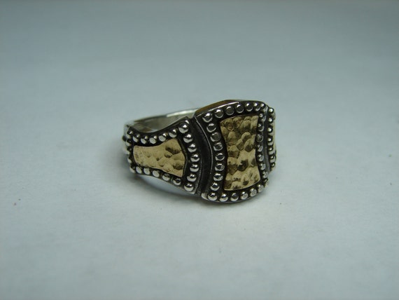 Unique custom design mens wedding band with sterling silver with 3ea solid 10k solid yellow gold panels. Also worn as a statement ring