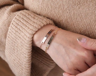 Gold Bar Bracelet, bridesmaid gift,Personalized bar bracelet,Custom bracelet,friendship bracelet,Coordinates bracelet,personalized bracelet