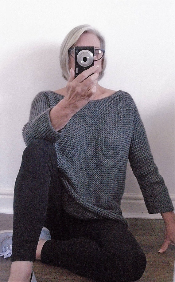 Download Aran Garter Stitch Tee Sweater. PDF Knitting Pattern to