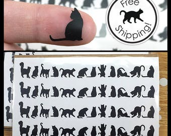 Cat Decals, Cat Laptop Decals, Tiny Black Cat Stickers, Small Cat Silhouette Vinyl Decal, Itty Bitty Kitty Laptop Decal,