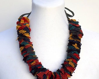 Multi color Fabric Necklace. Colorful fabric strips. Handmade fabric necklace. Fabric jewelry.