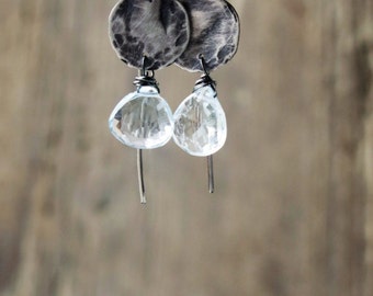Aquamarine earrings. Artisan earrings. Handcrafted oxidized sterling silver earrings. Ready to ship