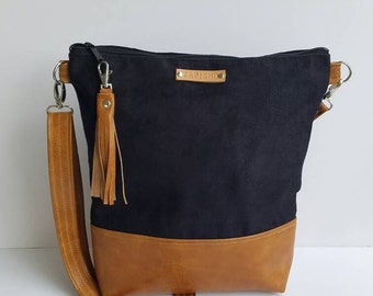 black faux suede crossbody bag