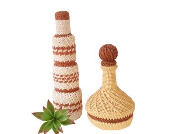 Retro 70s Macrame Covered Bottle. Wine Bottle Decanter. Mid Century Decor. Vintage Macrame. Retro Hippie Boho Decor. Unusual Wrapped Bottle