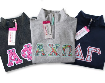 1/4 Zip Greek Letter Applique Sweatshirt