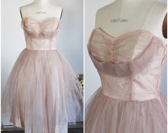 Vintage 1940s Pink Prom Dress Worn By Pia Zadora in Voyage of The Rock Aliens Party Dress / Fit and Flare / Hollywood Movie Memorabilia