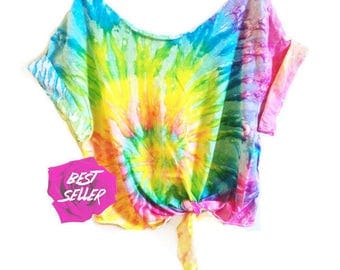 Tie Dye Crop Top TieDye Tshirt Women's Clothing Music Festival Clothing « cd100saturn «« (ots, td tee) «