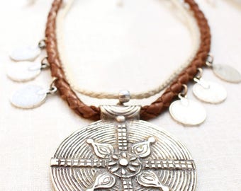 PROMO - INDIRA - necklace braided leather & metal ethnic tribal boho Bohemian chic coachella