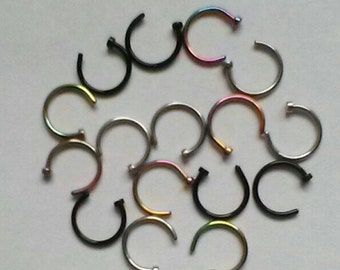 18 Gauge Stainless Steel Nose Hoop -Various Colors - Black, Multi, and Silver 8 mm
