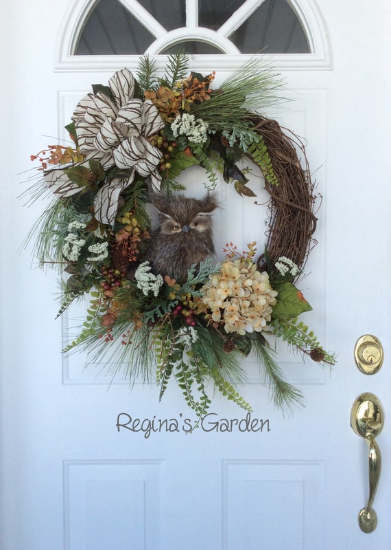 Winter Wreath-Owl Wreath-Wreath for Front Door-Winter Owl