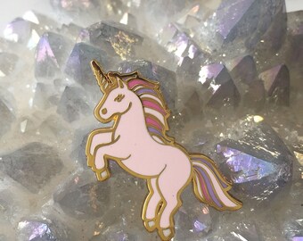 Pink Unicorn Enamel Pin, Flair – Lapel, Hard Enamel – Cute! – Pastel Pink, Lilac & Gold