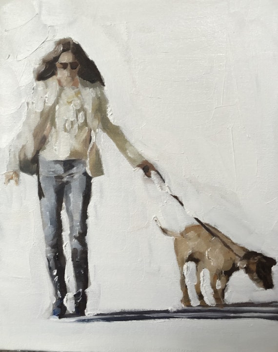 Dog Walker Painting Woman Walking Dog Painting PRINT Art Print