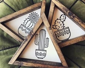 Set of 3 - cactus/succulant triangle frames